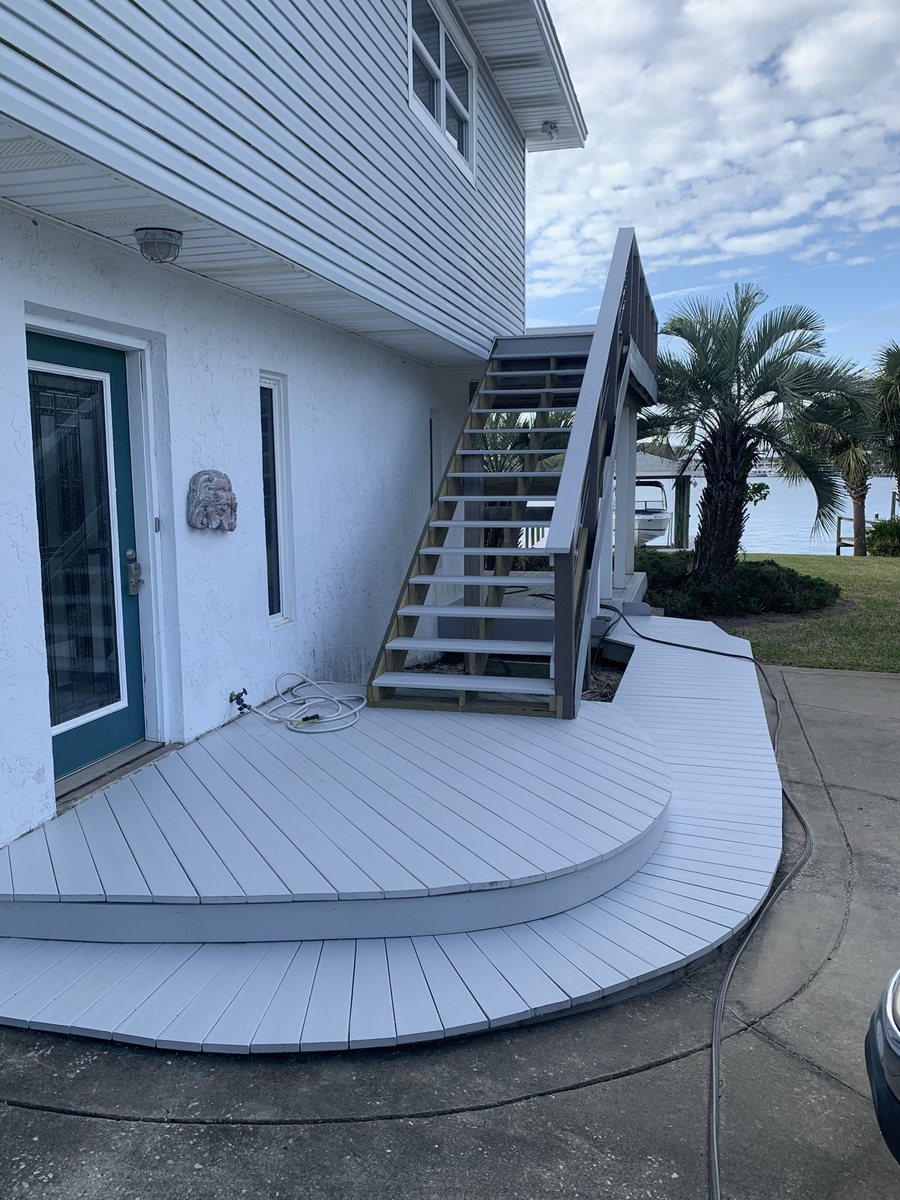 Freshly rebuilt waterfront deck and staircase